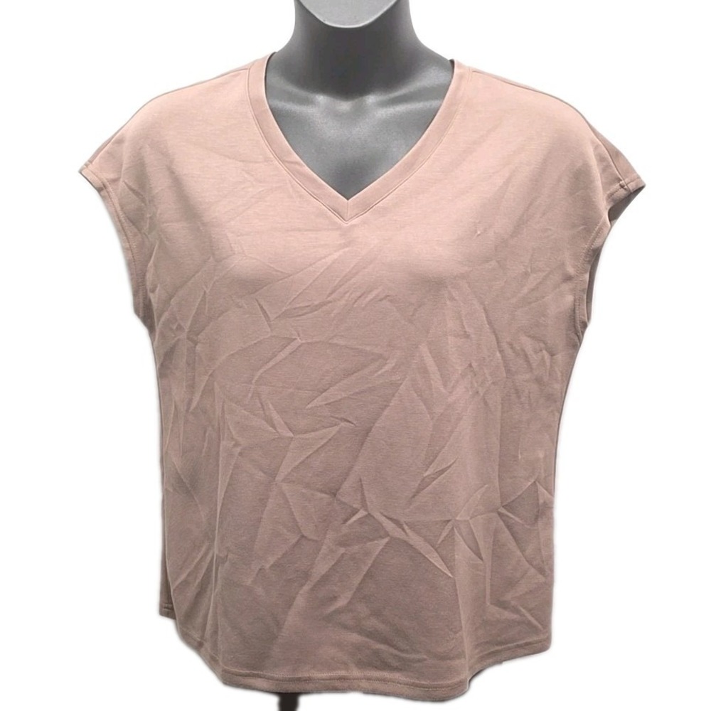 Unbranded V Neck Cap Sleeve Top Brown Soft Stretch Basicโ Tee sz XL